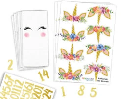 Alternative view of Adventskalender Geschenktüten-Set Einhörner Mit Blumen - Weiße Tüten